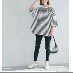 新品タグ付きcocaコカOE天竺5部袖ビッグシルエットTシャツボーダー柄L