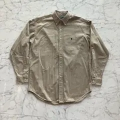 【美品】ポロ ラルフローレン 長袖シャツ 刺繍ロゴ 厚手生地 ベージュ Ｍサイズ