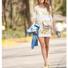 Duras♡フラワーボーダーワンピース♡イエローF♡ギャルコーデ♡美品♡デュラスのサムネイル