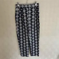 zara ザラ　ボトムス　パンツ　総柄　刺繍　エンブロイダリー　薄手　ネイビー