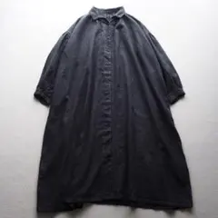 ネストローブ 起毛 リネンワンピース ギャザー ロング シャツワンピース 長袖