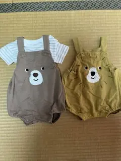 動物ロンパース2点セット + ストライプTシャツ