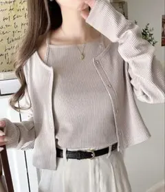 テレコリブ素材アメスリキャミ＆カーディガンセットアップ L