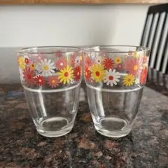 花柄ガラスコップ 2個セット　レトロ柄