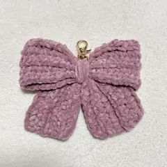 リボン　編み物　キーホルダー　プリンセスモールリボンチャーム　ピンク　もこもこ