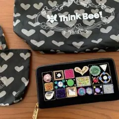 美品 Think Bee!ストライプデザイン 長財布 ハート金具付き - メルカリ