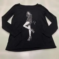 ムルーア　猫耳デザインプリント 長袖Tシャツ 黒