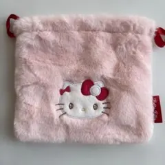 Hello Kitty ふわふわ　巾着 ポーチ ピンク　キティちゃん　美品