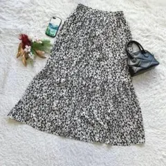 グローバルワーク ティアードスカート ロング 花柄 L ウエストゴム フェミニン