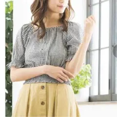 wego 2Wayギンガムチェックシャーリングパフスリーブブラウス[ac1881