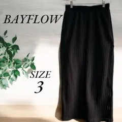 ベイフロー　リブ編み タイトスカート 透け感　ブラック　バックスリット　秋冬用