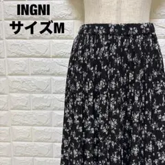 INGNI小花柄シフォンプリーツスカート M ロング丈 ウエストゴム【1576】