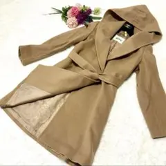 【美品】ロペ　ベルテッドコート　ベルトリボン　カシミア混　女優襟　フード