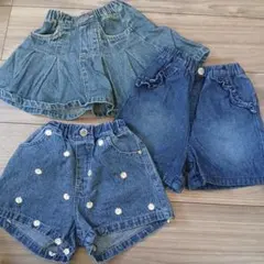 デニム　ショートパンツ・スカート　3点セット 90cm
