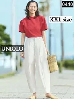 0440 UNIQLO リネンブレンドバレルレッグパンツ オフホワイト