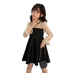 キッズ ワンピース 130 女の子 ハート柄 シースルー 長袖 薄手 ドッキング