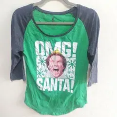 OMG! SANTA! グリーン おもしろ 七分袖 Tシャツ L