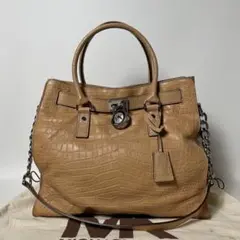 2509-365｜美品｜マイケルコース 2WAYバッグ ブラウン クロコ型押し