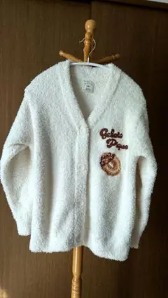 ジェラートピケ　ドーナツ刺繍付きホワイトカーディガン