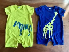 動物デザイン　ロンパース　2点セット　きりん　しまうま　半袖