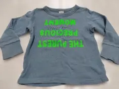 青色 プリント 長袖カットソー 100%コットン