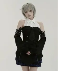 DustDevil ダストデビル チェックフリルオールインワンピース ブルー