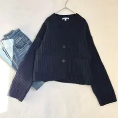 s73【ユニクロ】JWONDERSON あぜ編みニットカーディガン　厚手　紺
