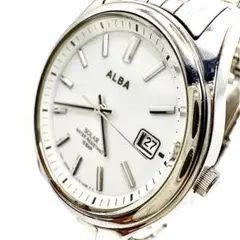 【美品】SEIKO ALBA ソーラー 腕時計 白文字盤 10気圧防水 デイト
