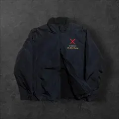 企業ロゴウォームアップジャケットナイロンフリースブラックダブルジップドローコード