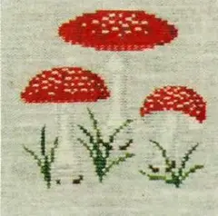 赤いキノコの刺繍図案