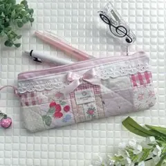 【No.114】パッチワークペンケース ピンク 編み物 ハンドメイド