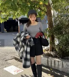 kastane バイカラー袖 リブニット 前後2way