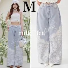 新品タグ付 ダーリッチ レースビジュールーズデニムパンツ アイスブルー Mのサムネイル