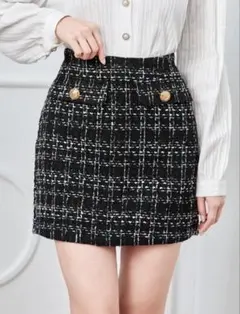 ツイードタイトミニスカート ブラック/ホワイト