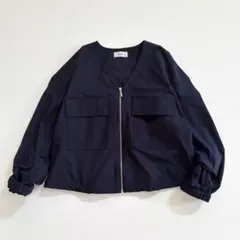 イエナ 25SS クロップドノーカラーブルゾン ドローコード 洗える ネイビーのサムネイル