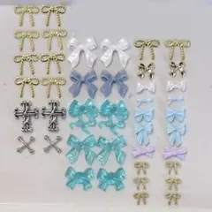 ネイルパーツ　クロス十字架　 春　ブルー　水色　パール　オーロラ　ゴールド　地雷