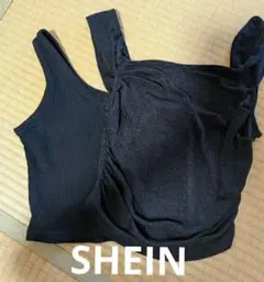 ブラックリブ　片肩タンクトップ