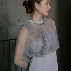 LE'RURE パールブラウスセットドレス ブルー