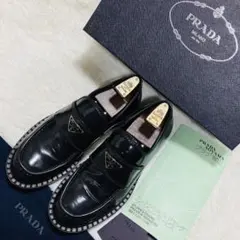 PRADA プラダ　トライアングル　ロゴ ローファー 7 1/2 チョコレート