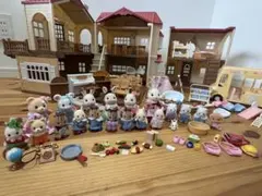 シルバニアファミリーまとめ売り　赤い屋根の大きなお家　おふろセット　幼稚園バス