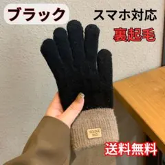 手袋 ブラック 黒 スマホ対応 防寒 裏起毛 冬 あったかい かわいい 韓国 0