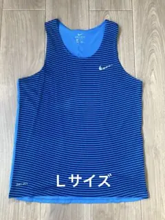 NIKE ランニング シングレット　ボーダー　ブルー L ナイキ