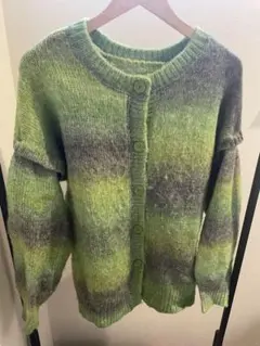 WEGO グリーンストライプ ニットカーディガン F