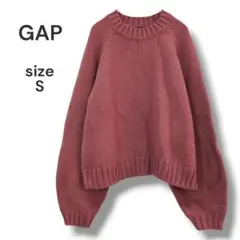 Gap　クルーネックニットプルオーバー　ボリューム袖　S　くすみレッド　ウール混