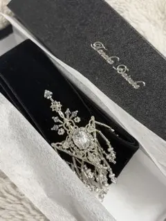 crystal silver tip velvet long ribbon 黒