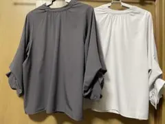 2way グレー ホワイト ボタン付きシャツ L 長袖　七分袖