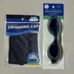 新品。水泳帽&水中メガネ、紺×青。水泳海水浴プール。アウトドア旅行idRf7Tf