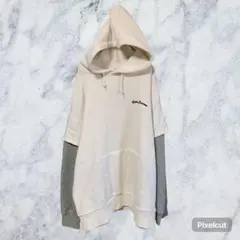 J0337 ロデオクラウンズ ワイドボウル パーカー 重ね着風 ビッグロゴ 白