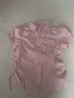 SHEIN ストライプ柄 半袖ブラウス レッド×ホワイト M