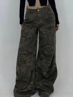 カモフラージュ ワイドレッグ デニムパンツ